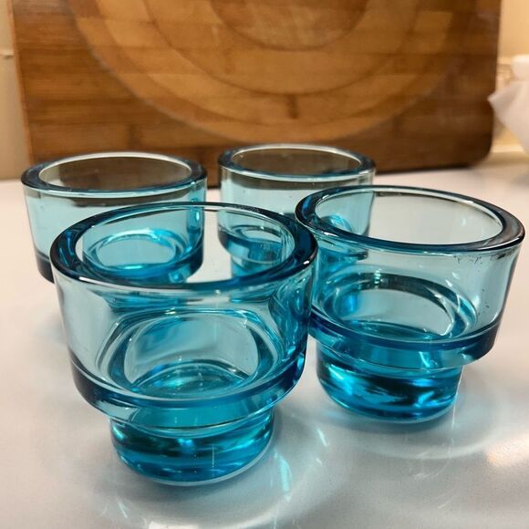 vintage mid century “on the rocks” bar glasses. Capri blue excellent condition - Picture 3 of 6